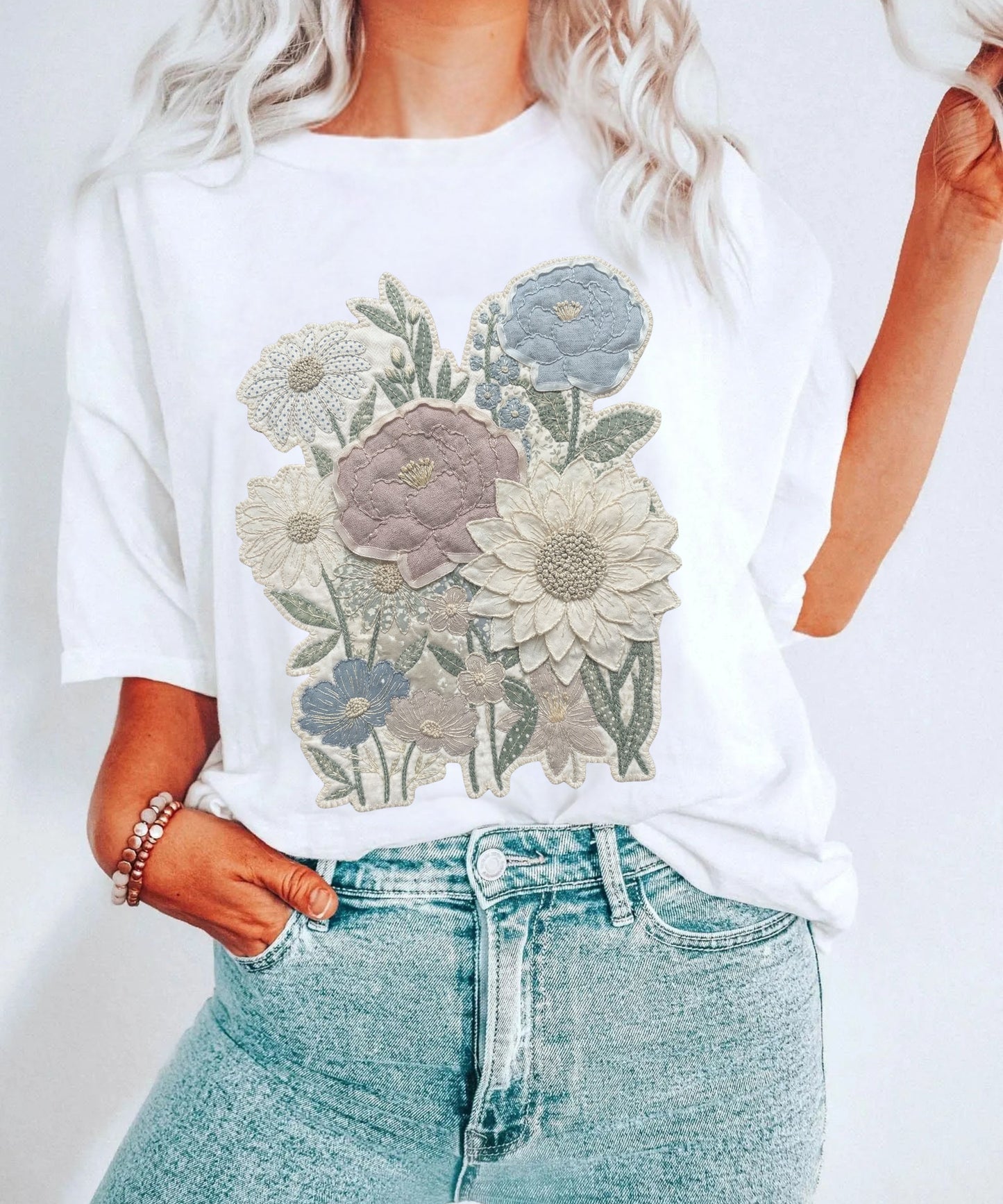 Vintage Floral Faux Patchwork Comfort Colors T-Shirt