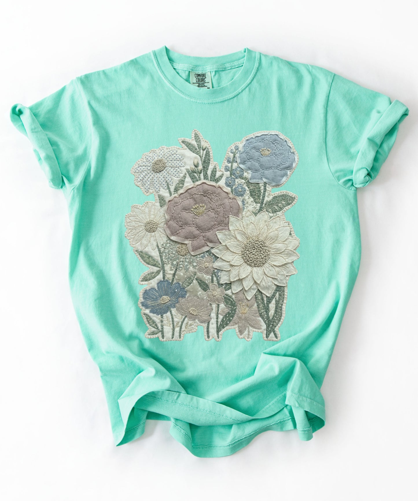 Vintage Floral Faux Patchwork Comfort Colors T-Shirt