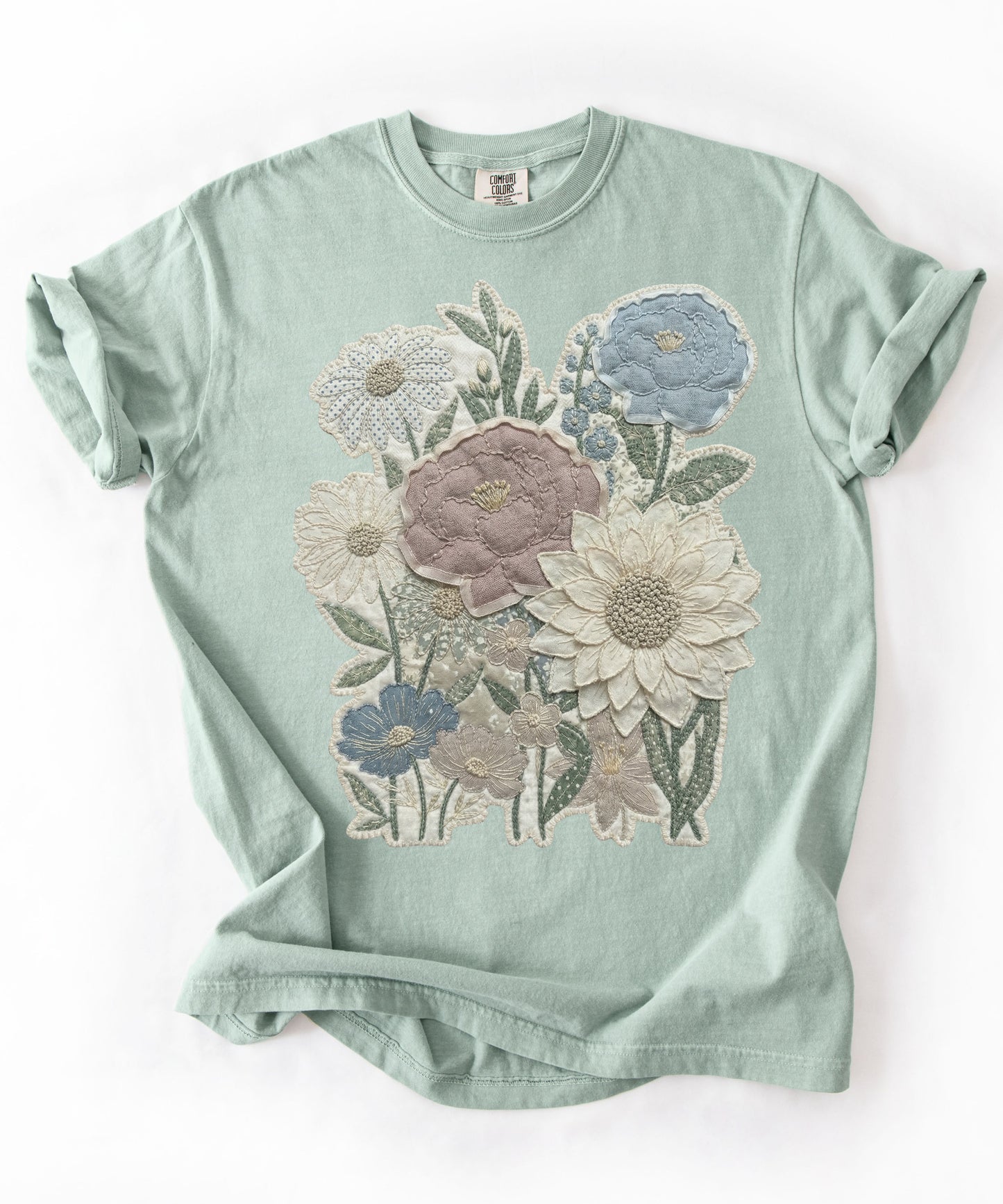 Vintage Floral Faux Patchwork Comfort Colors T-Shirt