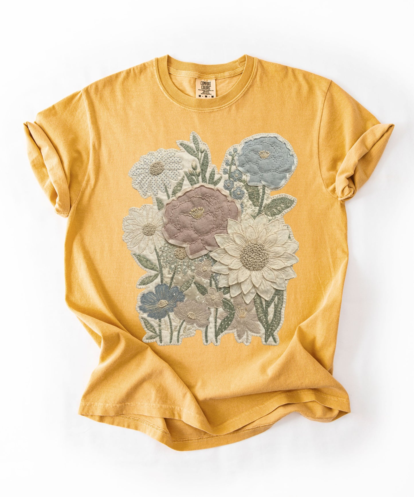 Vintage Floral Faux Patchwork Comfort Colors T-Shirt