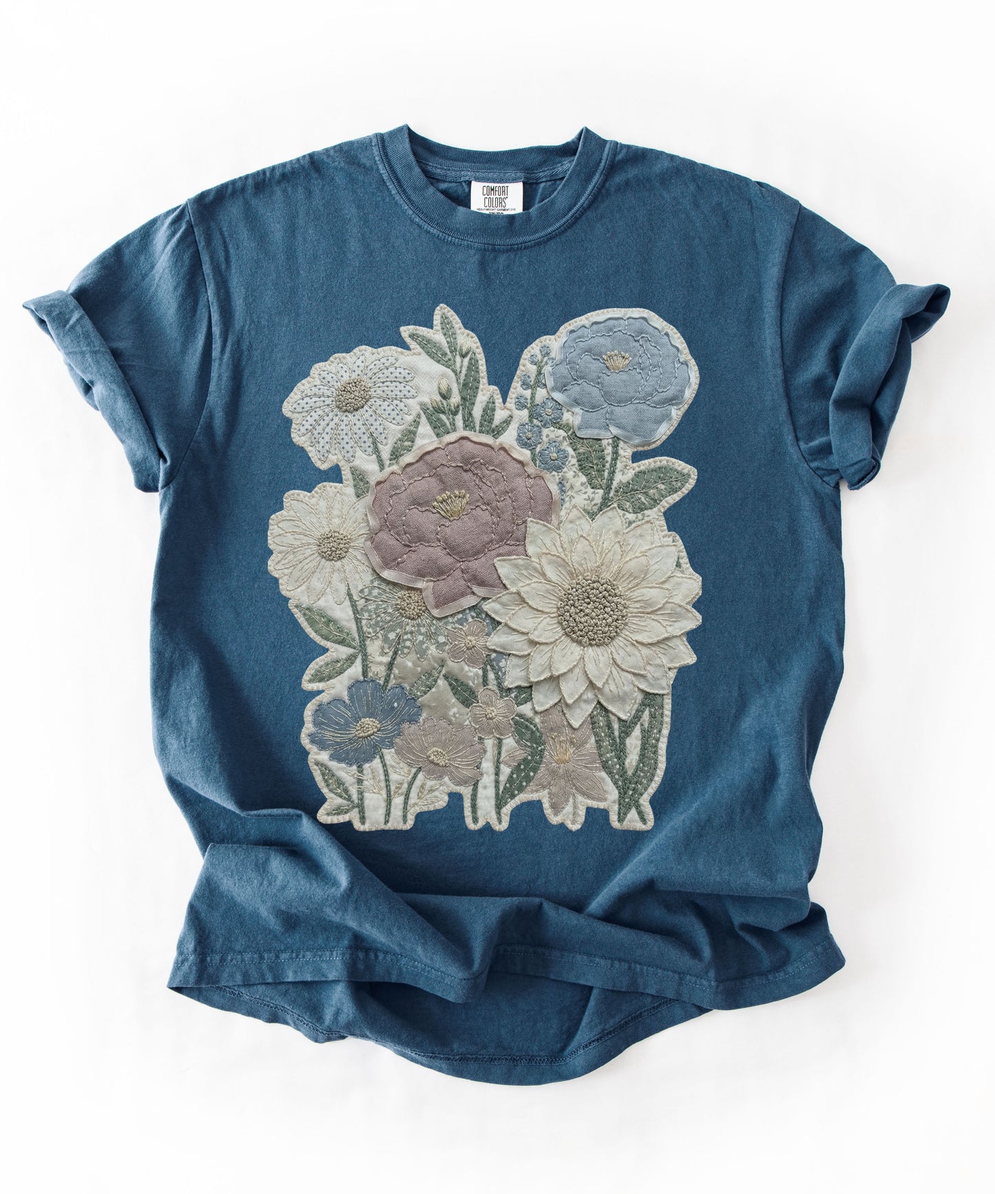 Vintage Floral Faux Patchwork Comfort Colors T-Shirt