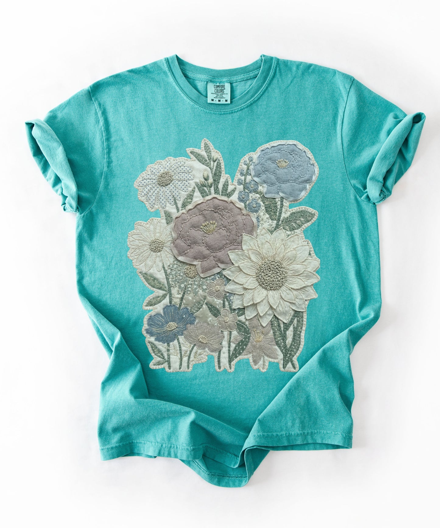 Vintage Floral Faux Patchwork Comfort Colors T-Shirt