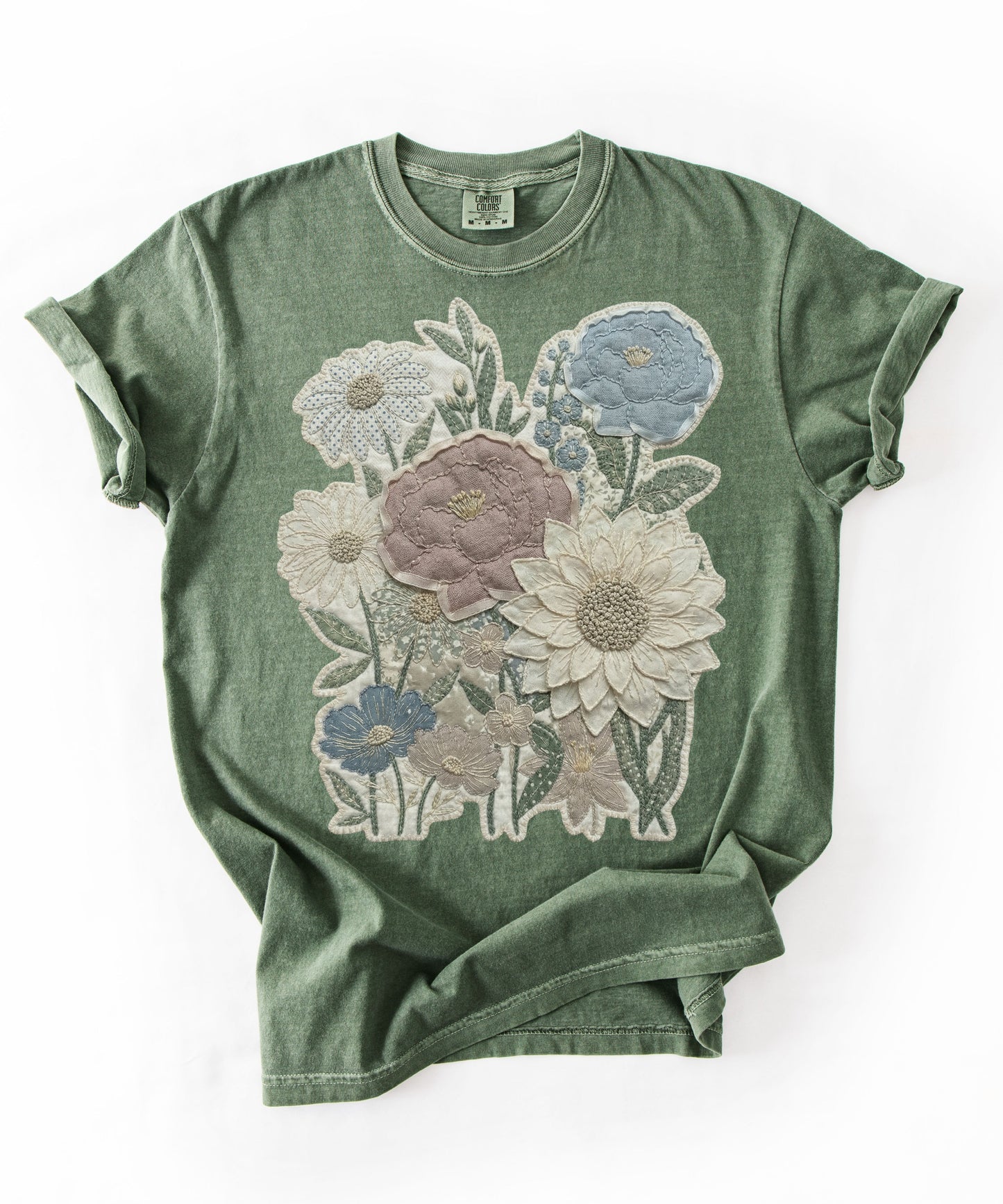 Vintage Floral Faux Patchwork Comfort Colors T-Shirt