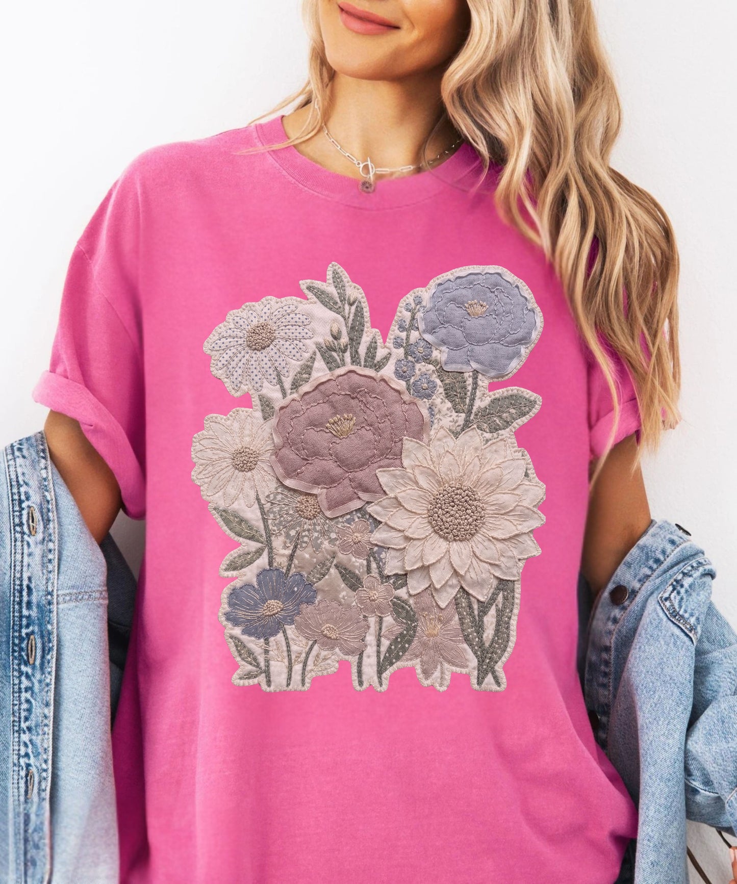 Vintage Floral Faux Patchwork Comfort Colors T-Shirt