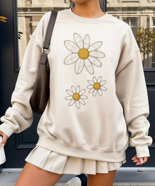 Faux Patchwork Daisy Sweatshirt