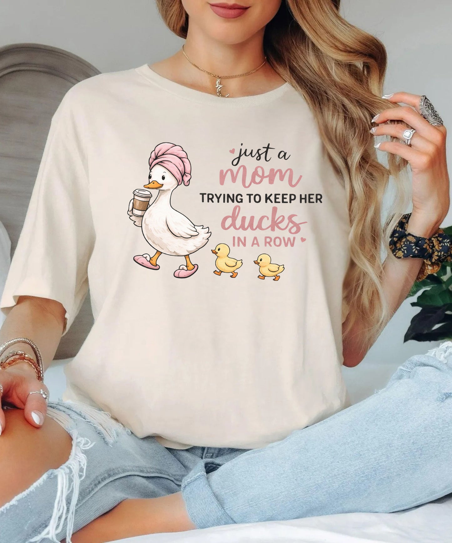 Comfort Colors "Just a Mom Trying to Keep Her Ducks in a Row" shirt