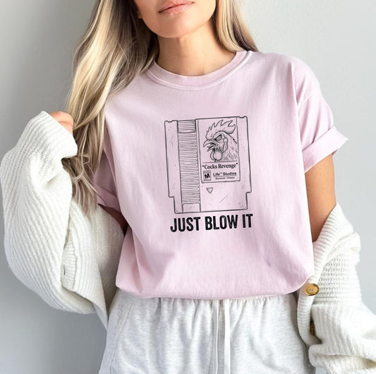 Retro Game Cartridge Shirt “Just Blow It” comfort colors Gamer Tee