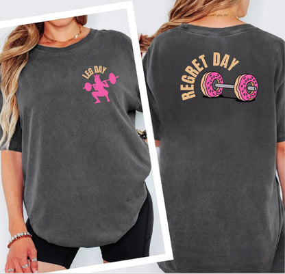 Regret Day Weightlifting T-Shirt in Pepper – garment-dyed heavyweight cotton tee with barbell graphic
