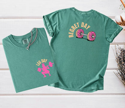 Regret Day Weightlifting T-Shirt in Light Green – garment-dyed heavyweight cotton tee with barbell graphic