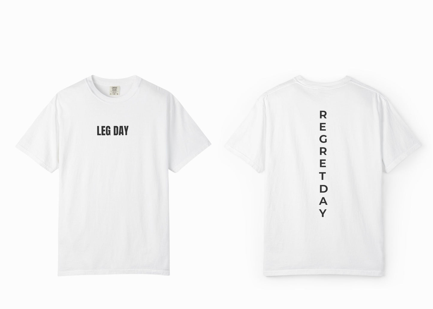 Regret Day Weightlifting Comfort Colors Unisex T-Shirt in White – soft garment-dyed tee with barbell graphic