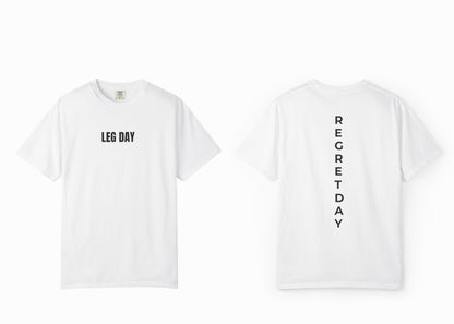 Regret Day Weightlifting Comfort Colors Unisex T-Shirt in White – soft garment-dyed tee with barbell graphic