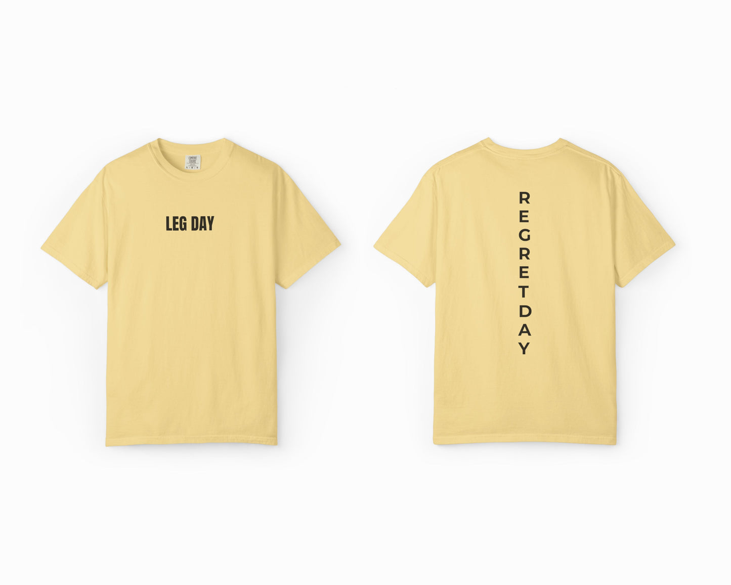 Regret Day Weightlifting Comfort Colors Unisex T-Shirt in Butter – soft garment-dyed tee with barbell graphic