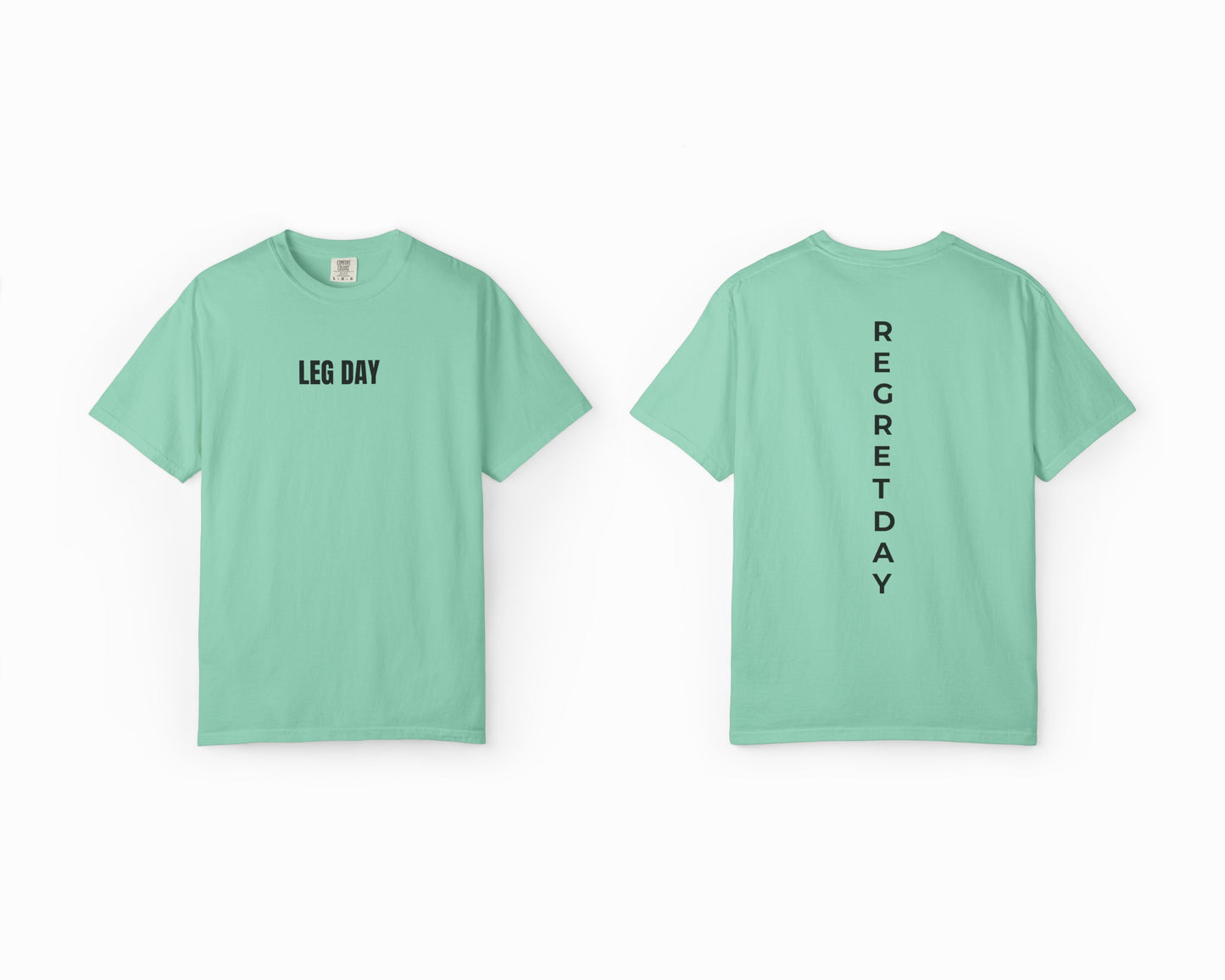 Regret Day Weightlifting Comfort Colors Unisex T-Shirt in Island Reef – soft garment-dyed tee with barbell graphic