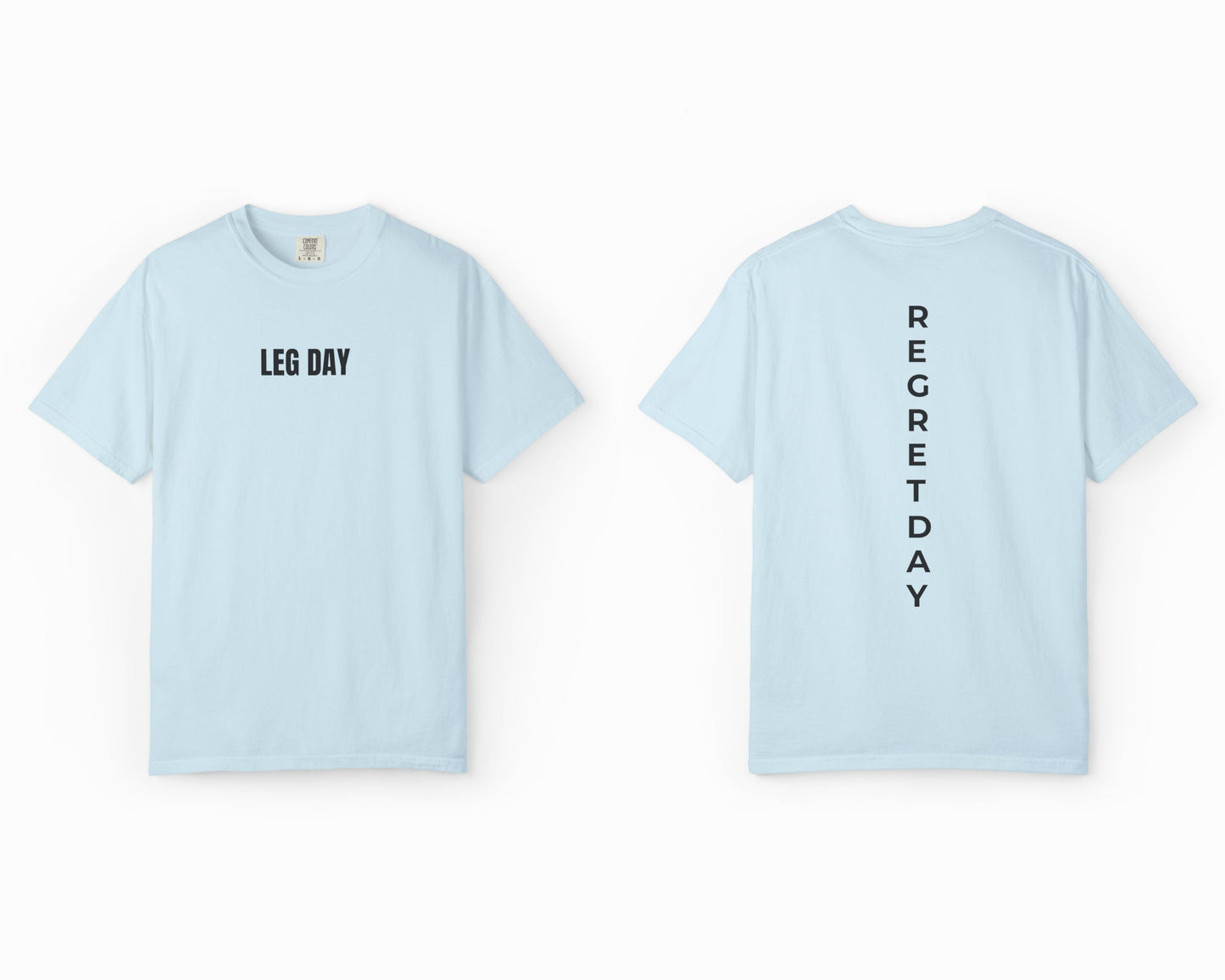 Regret Day Weightlifting Comfort Colors Unisex T-Shirt in Chambray – soft garment-dyed tee with barbell graphic