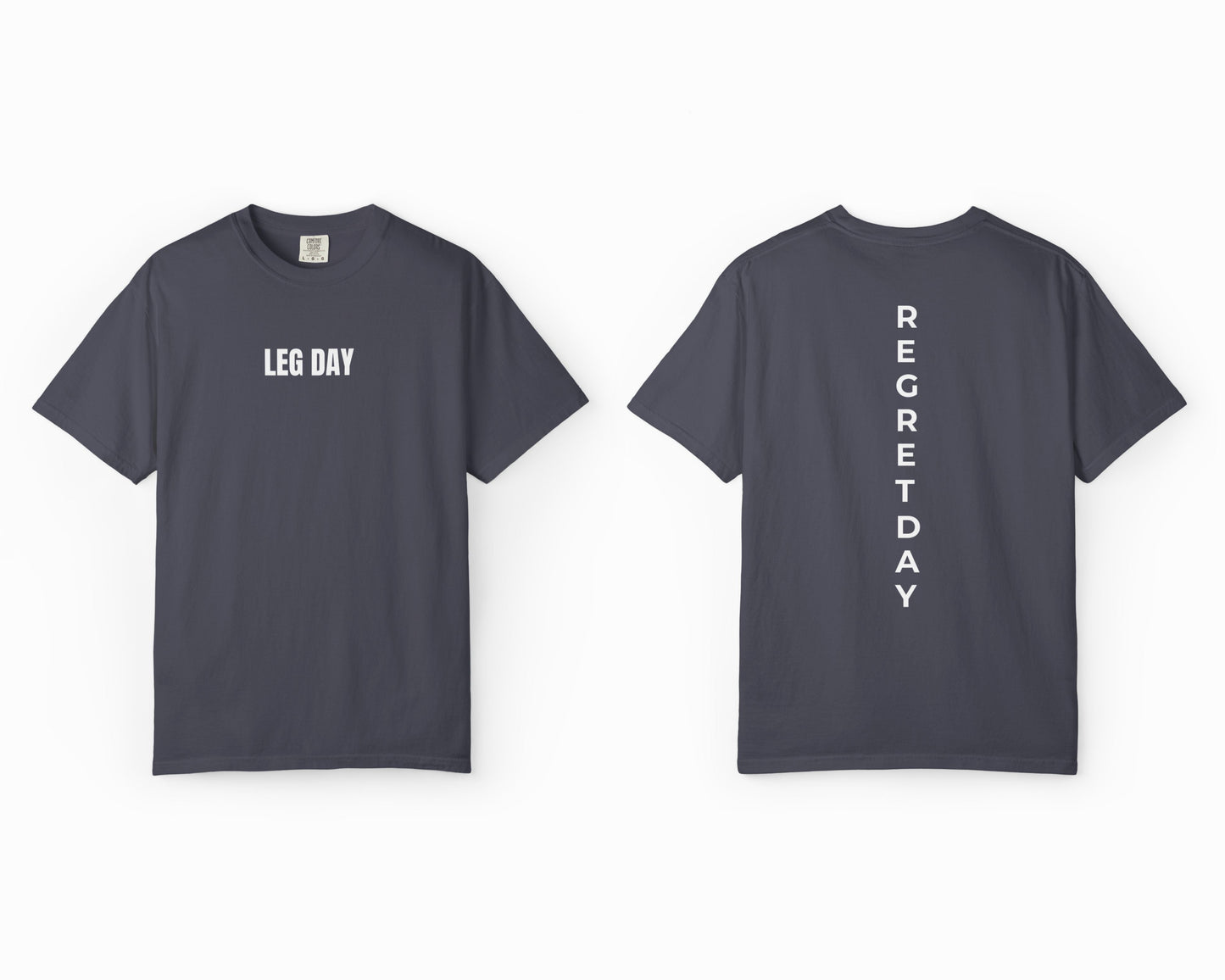 Regret Day Weightlifting Comfort Colors Unisex T-Shirt in Navy – soft garment-dyed tee with barbell graphic
