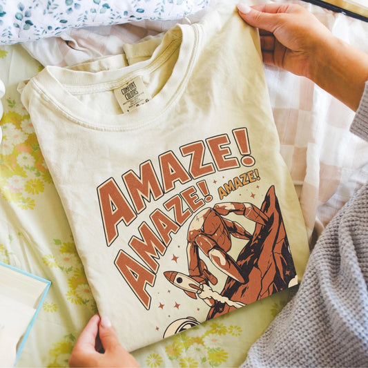 Amaze Rocky Comfort Colors Shirt in Ivory – sci-fi graphic tee, soft garment-dyed unisex fit