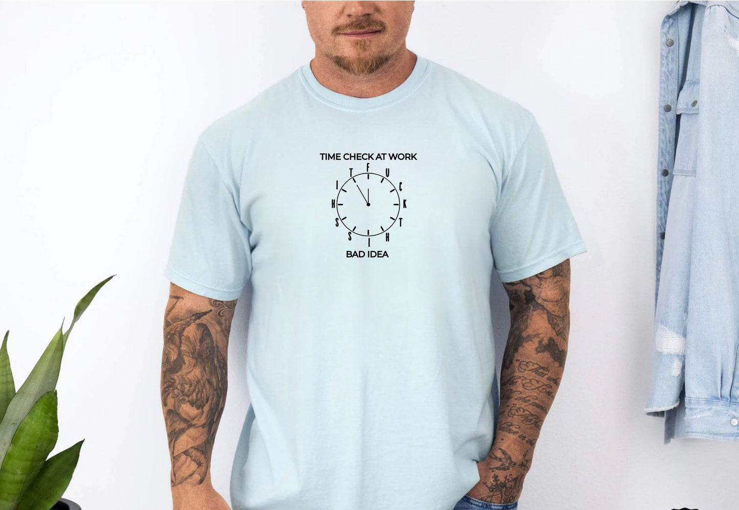 	Time Check at Work Funny Graphic Tee – Chambray
