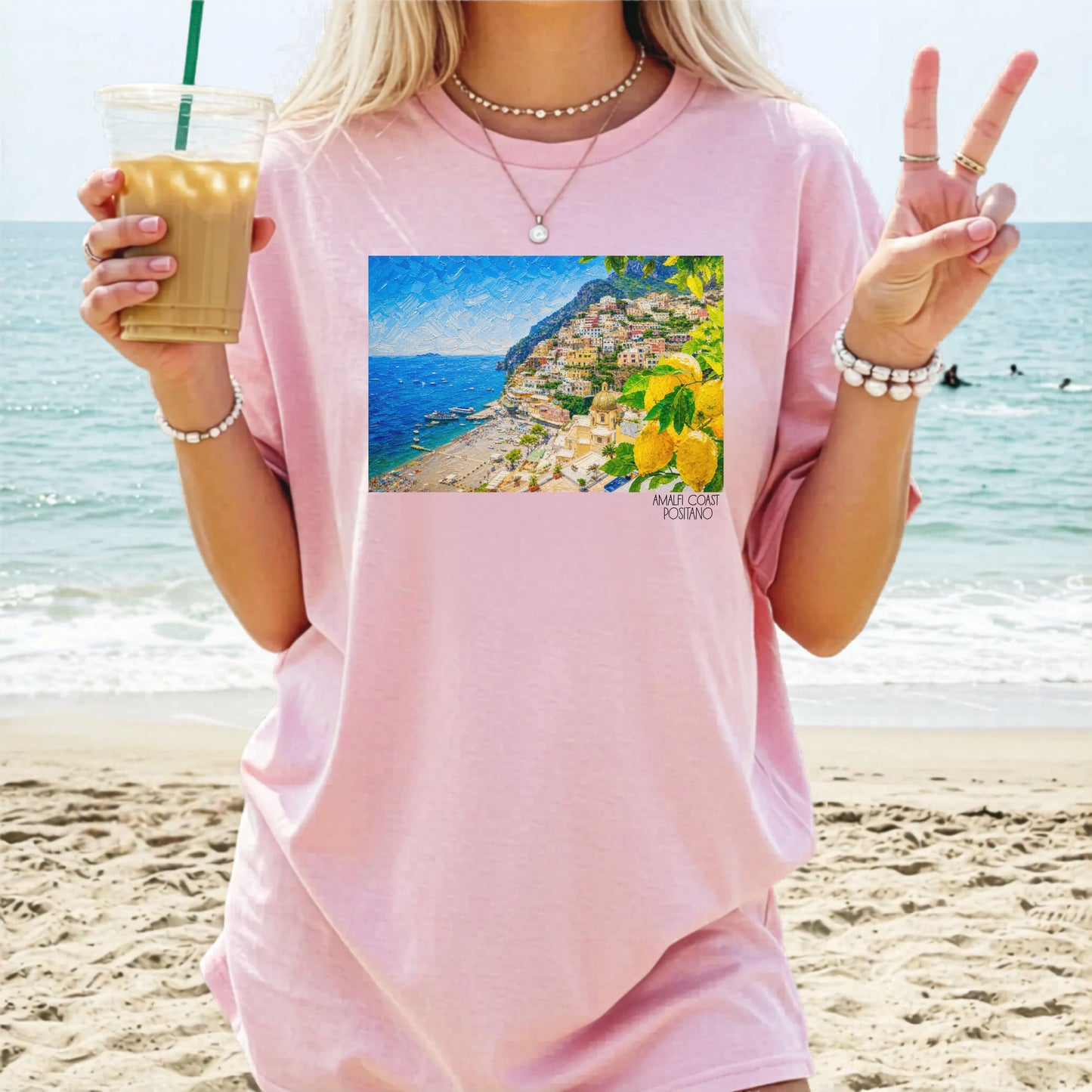 Amalfi Coast Positano Coastal Villa Beach T-Shirt