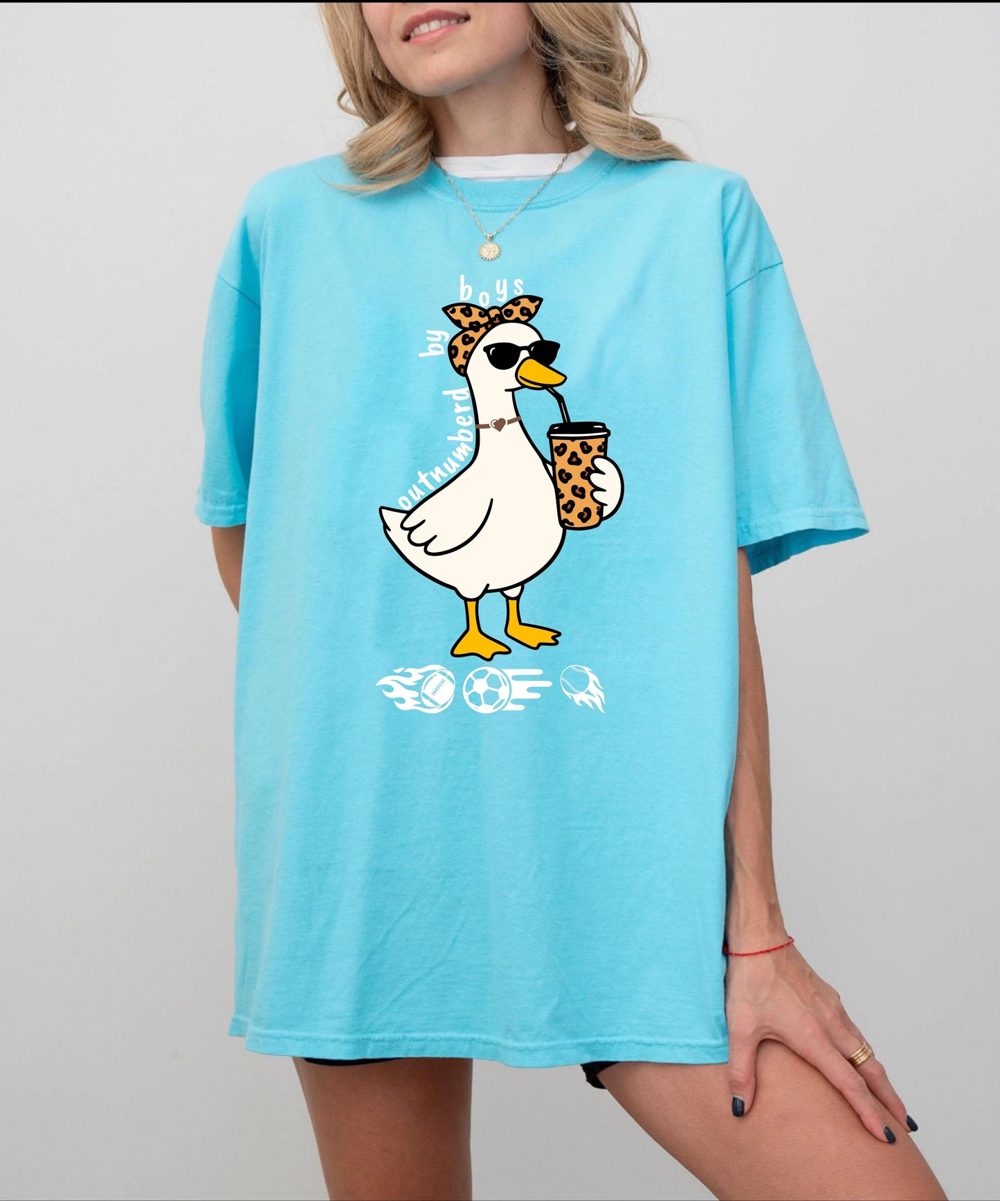 Comfort Colors funny boy mom goose shirt in lagoon blue — garment dyed graphic tee
