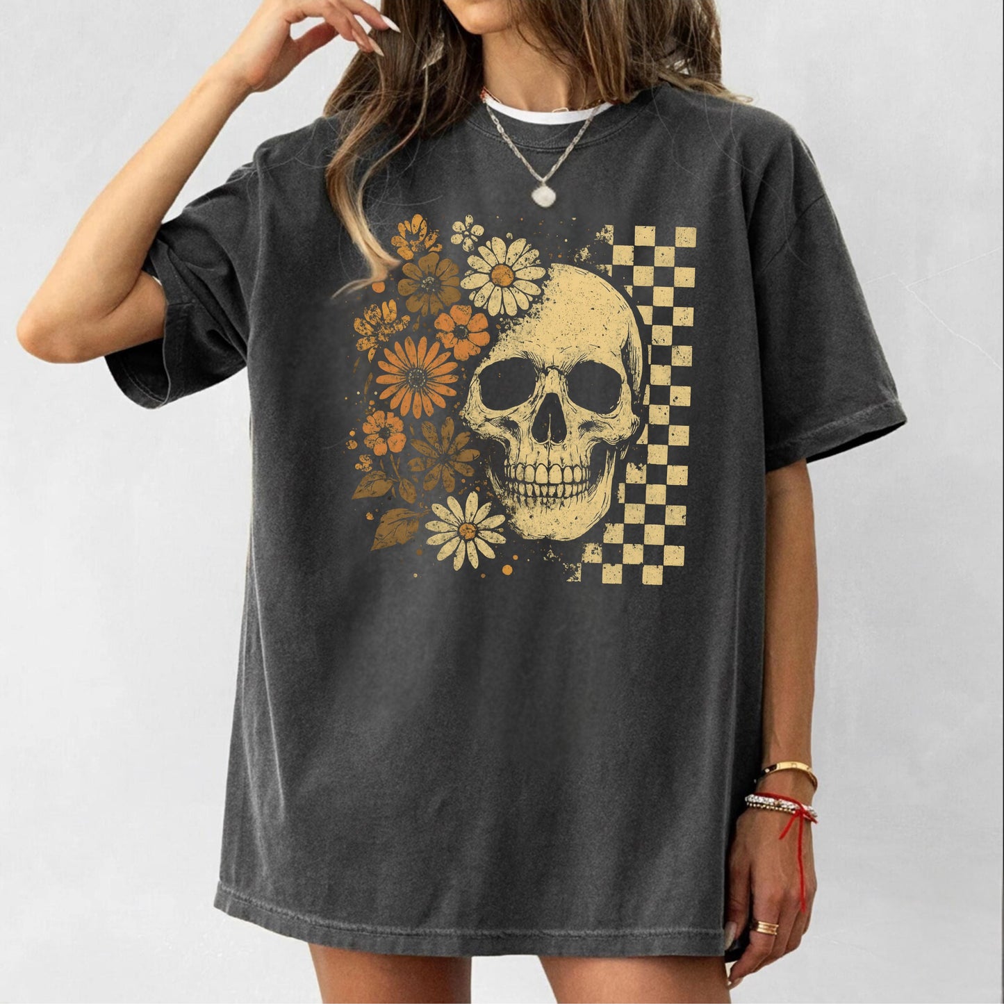 Skull & Daisies Halloween Graphic T-Shirt