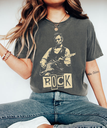 President Abraham Lincoln Rock Guitarist Vintage Tee