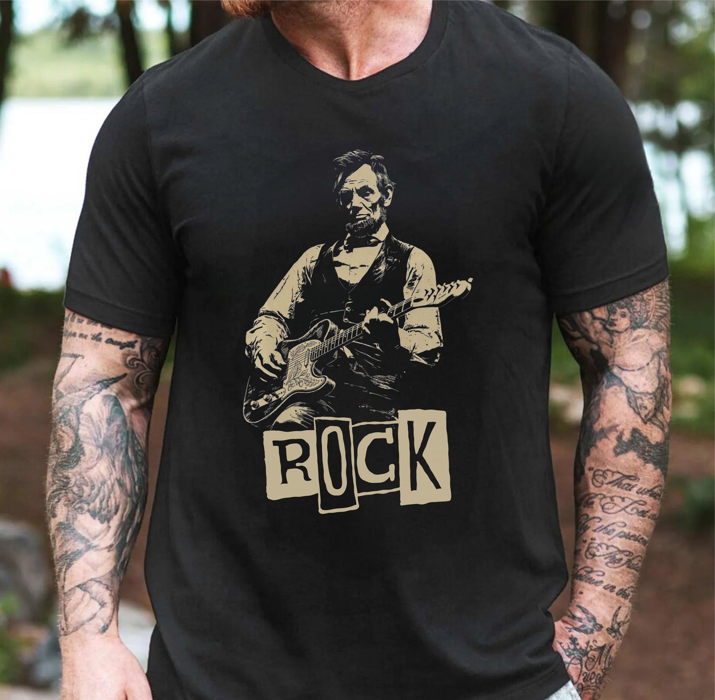 President Abraham Lincoln Rock Guitarist Vintage Tee