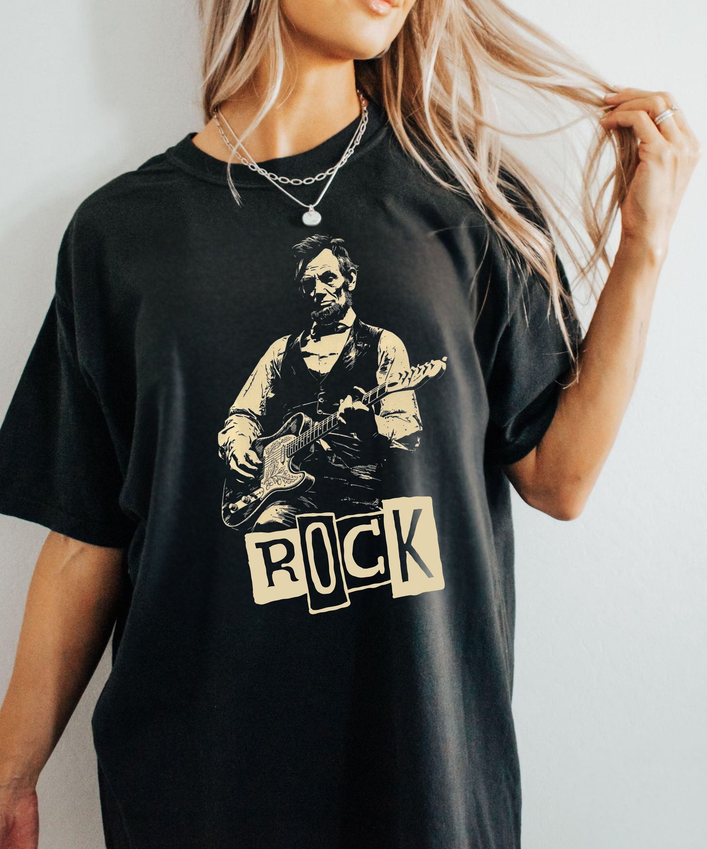 President Abraham Lincoln Rock Guitarist Vintage Tee