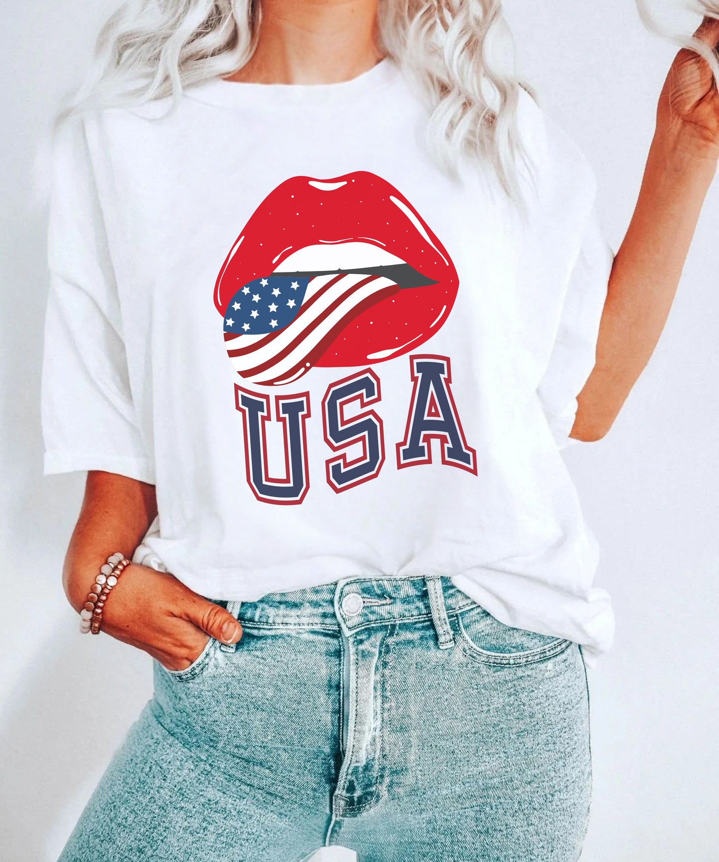 USA Flag Lip Graphic T-Shirt