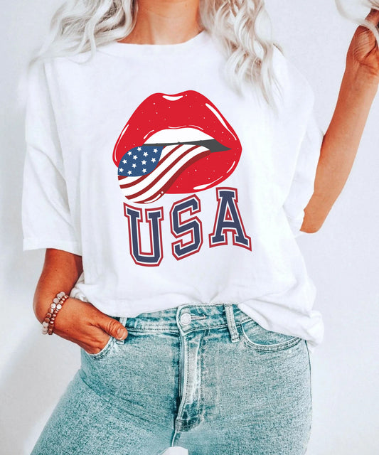 USA Flag Lip Graphic T-Shirt