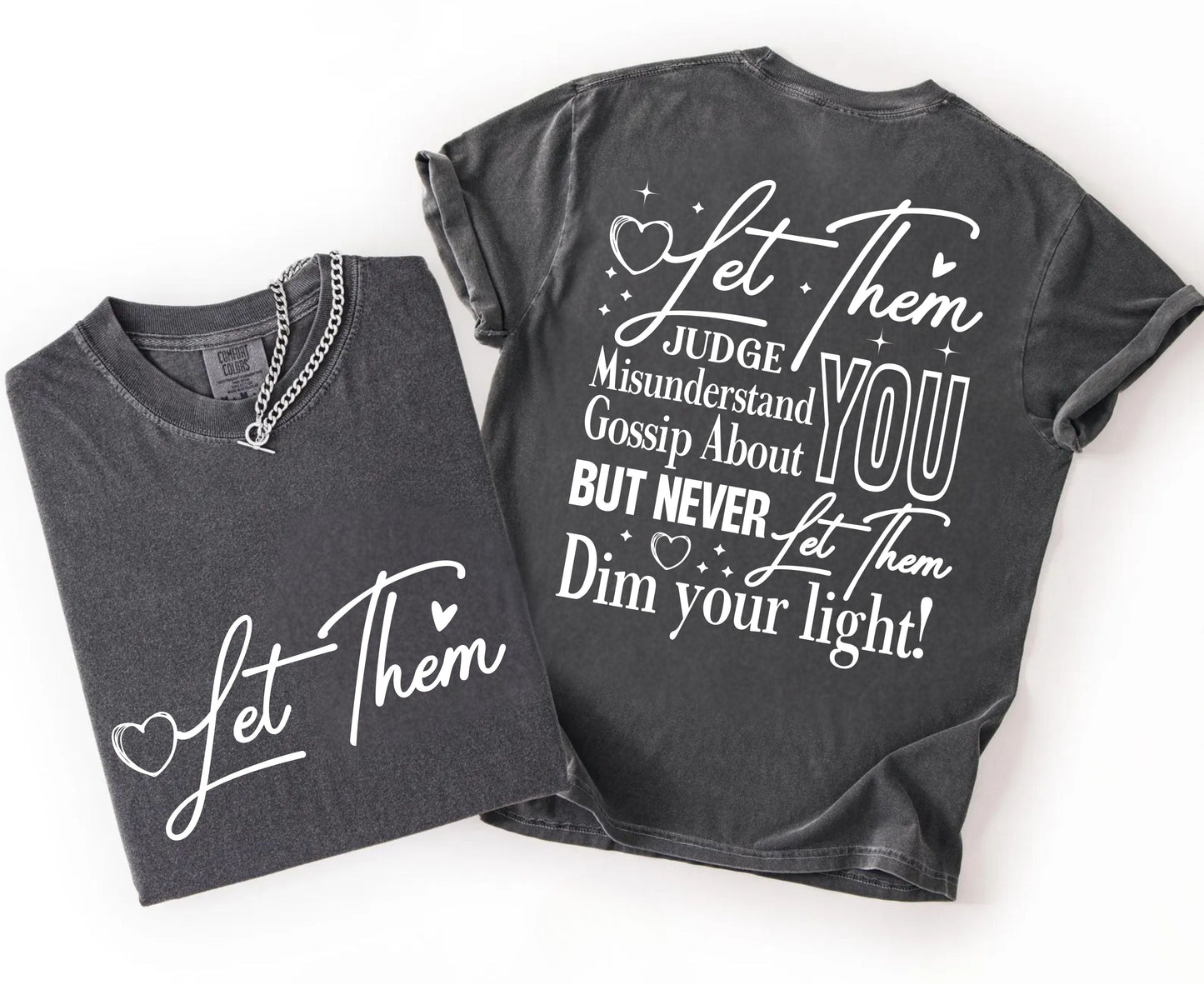 Two pepper t-shirts with motivational quotes on a white background