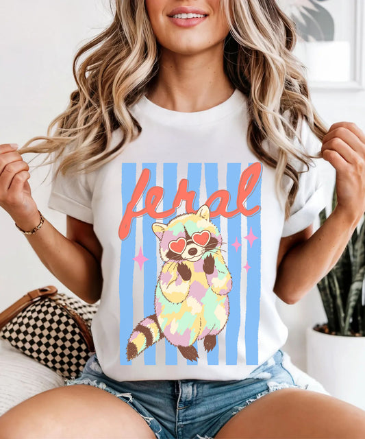 Raccoon Vibes T-Shirt in White – heavyweight cotton raccoon graphic tee
