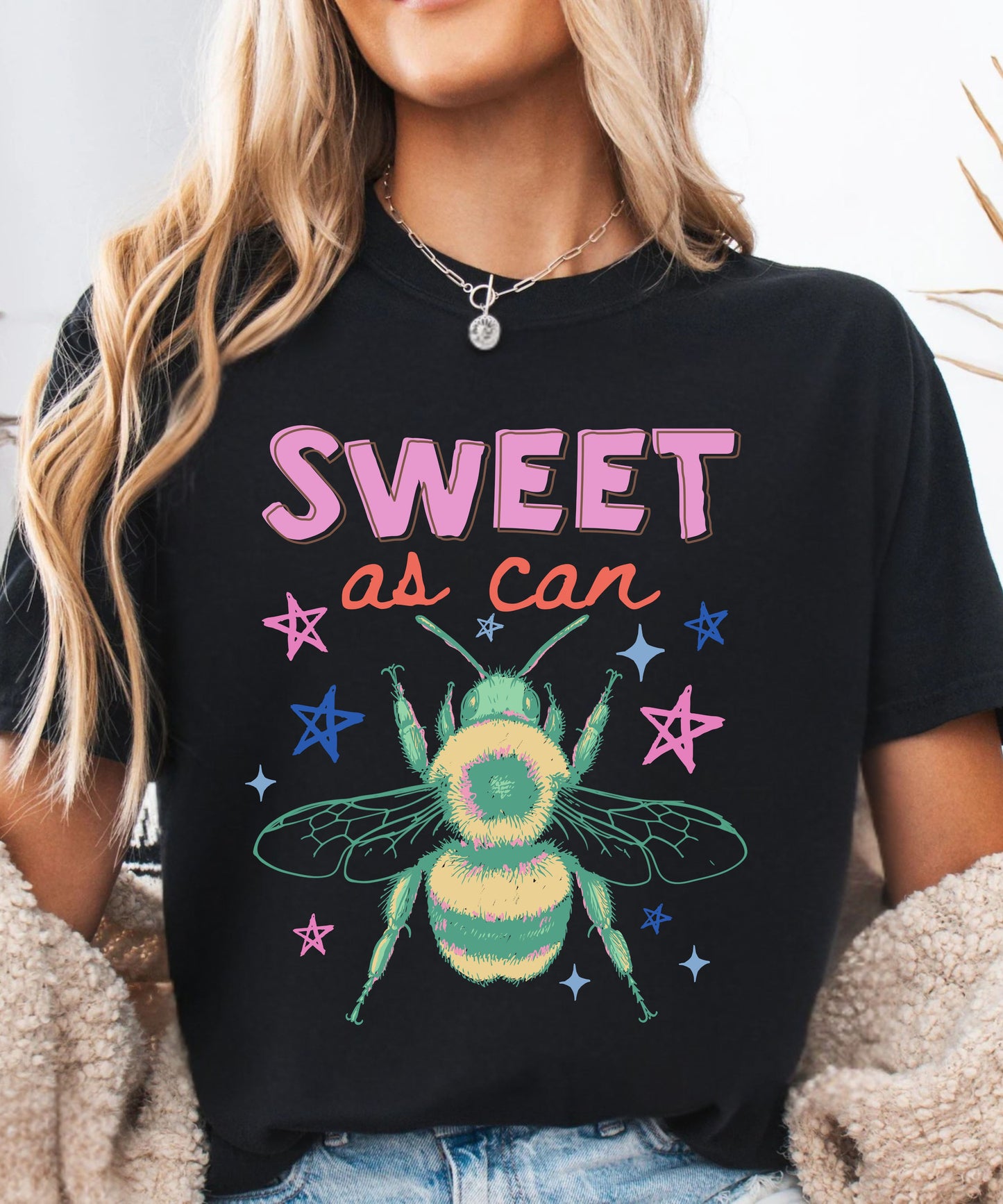 Sweet As Can Bee T-Shirt in Black – garment-dyed heavyweight graphic tee