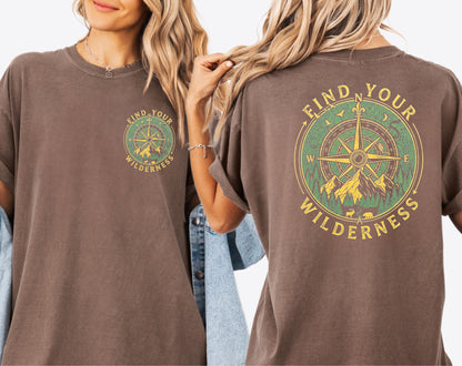 Espresso t-shirt with 'Find Your Wilderness' design on a plain background