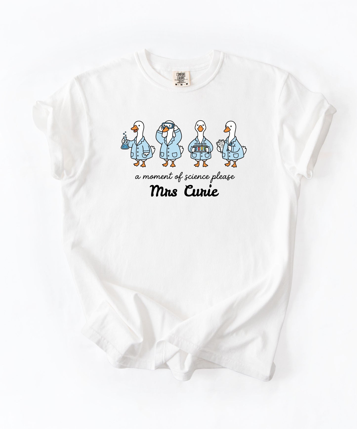 Personalized science goose t-shirt in White — funny lab illustration tee	