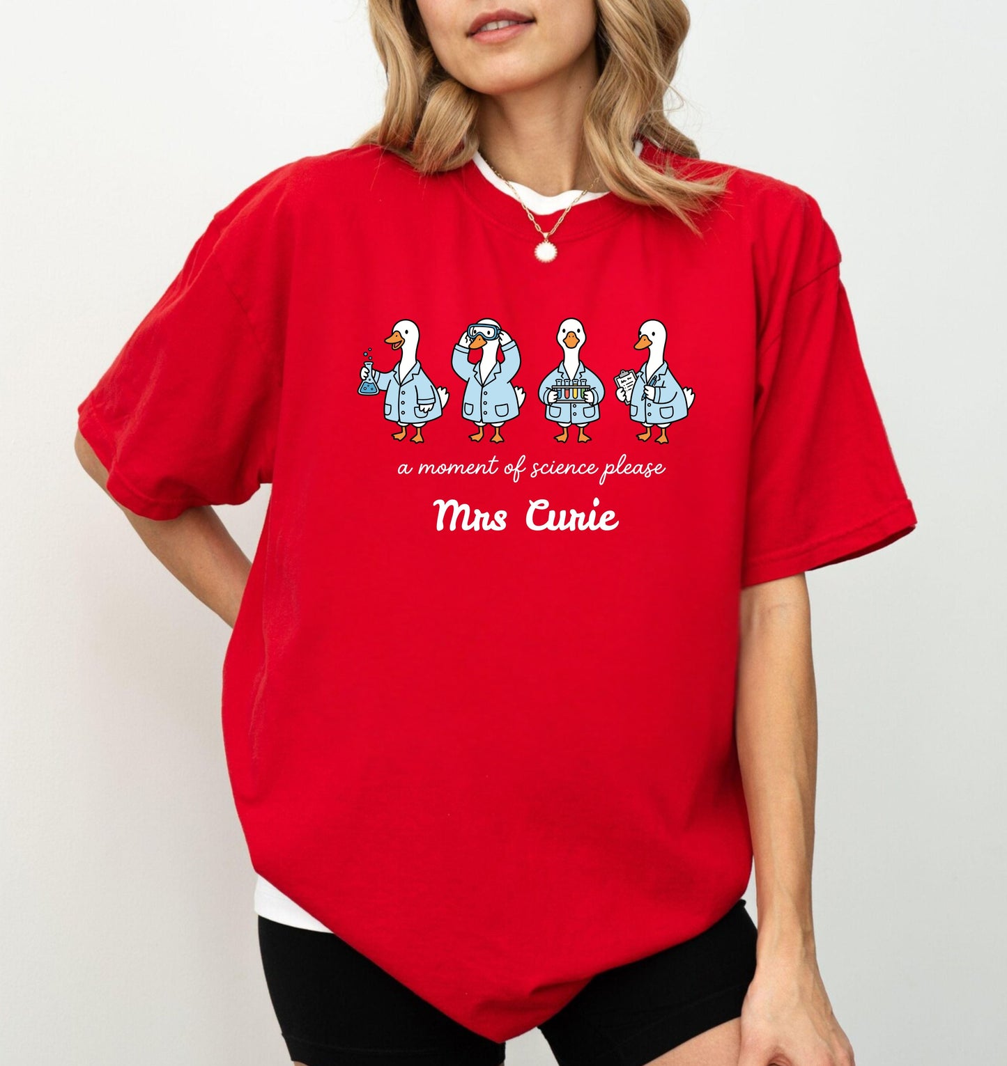 Personalized science goose t-shirt in Red — funny lab illustration tee	