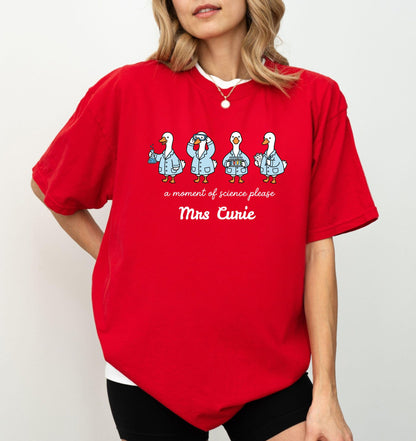 Personalized science goose t-shirt in Red — funny lab illustration tee	