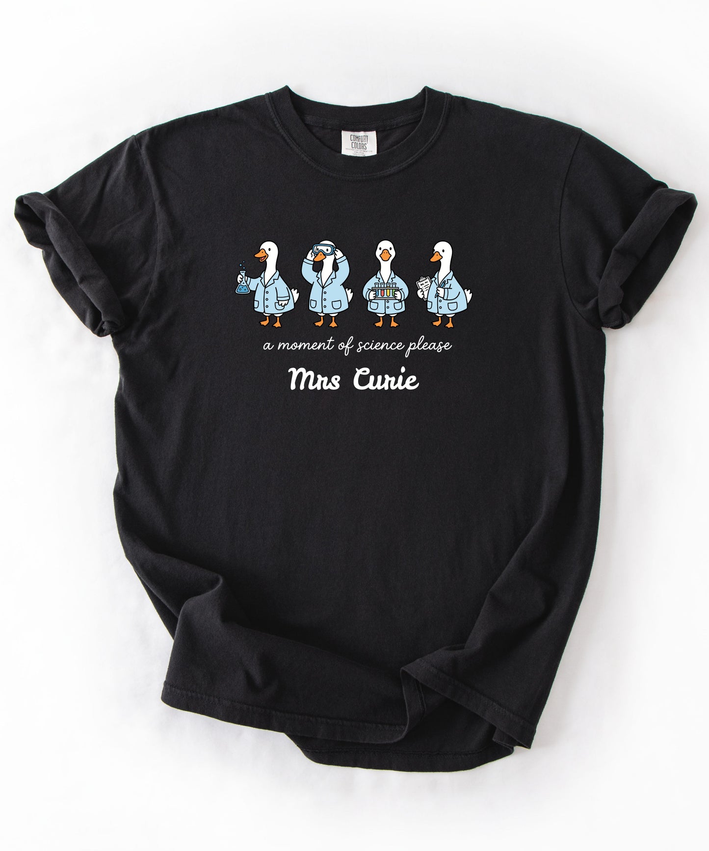 Personalized science goose t-shirt in Black — funny lab illustration tee	