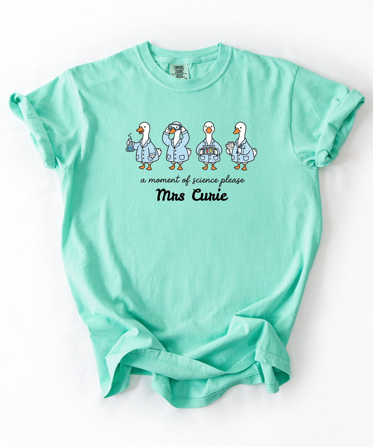 Personalized science goose t-shirt in island reef — funny lab illustration tee	