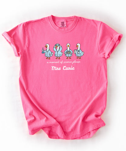Personalized science goose t-shirt in neon pink — funny lab illustration tee	