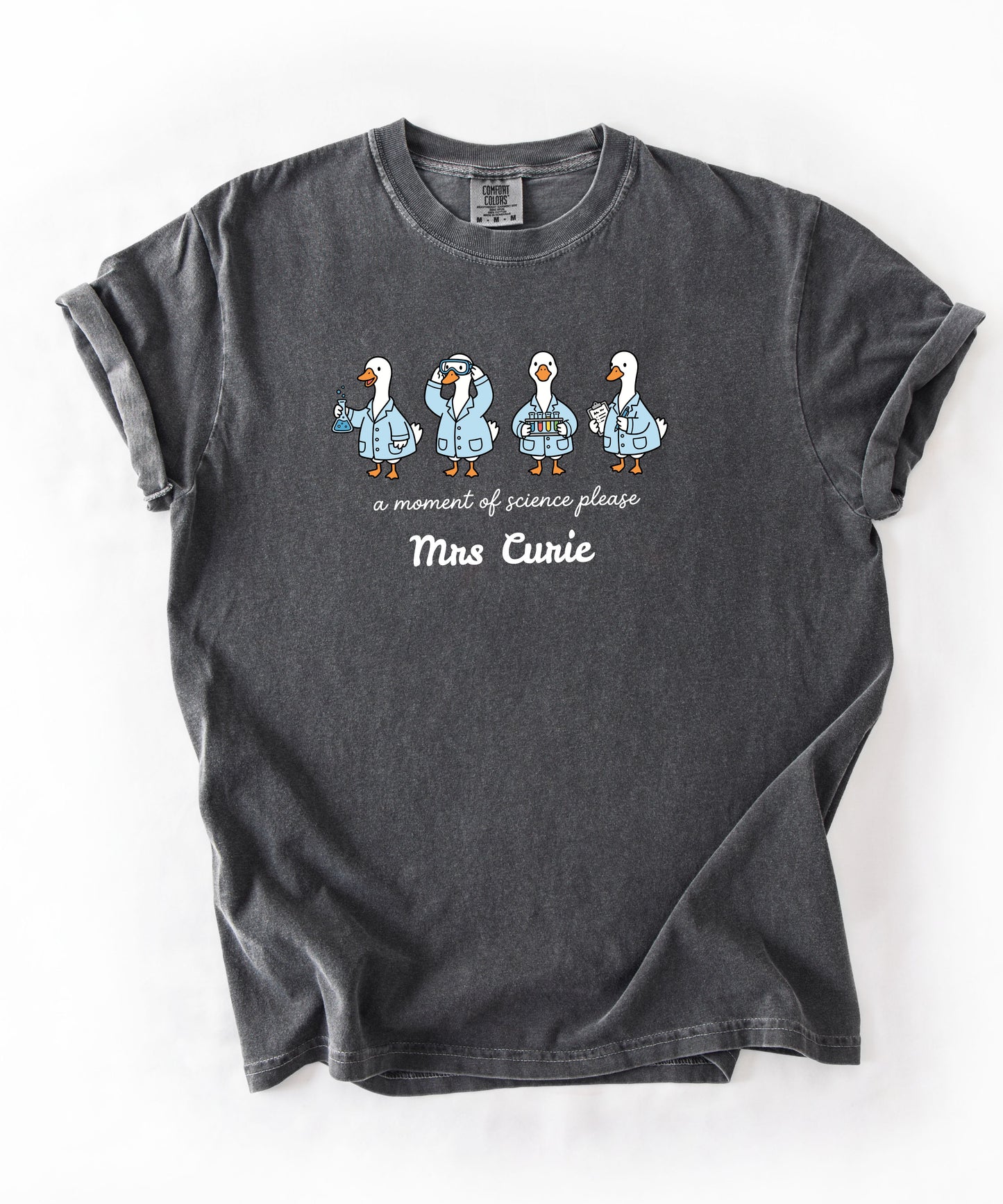 Personalized science goose t-shirt in pepper — funny lab illustration tee	