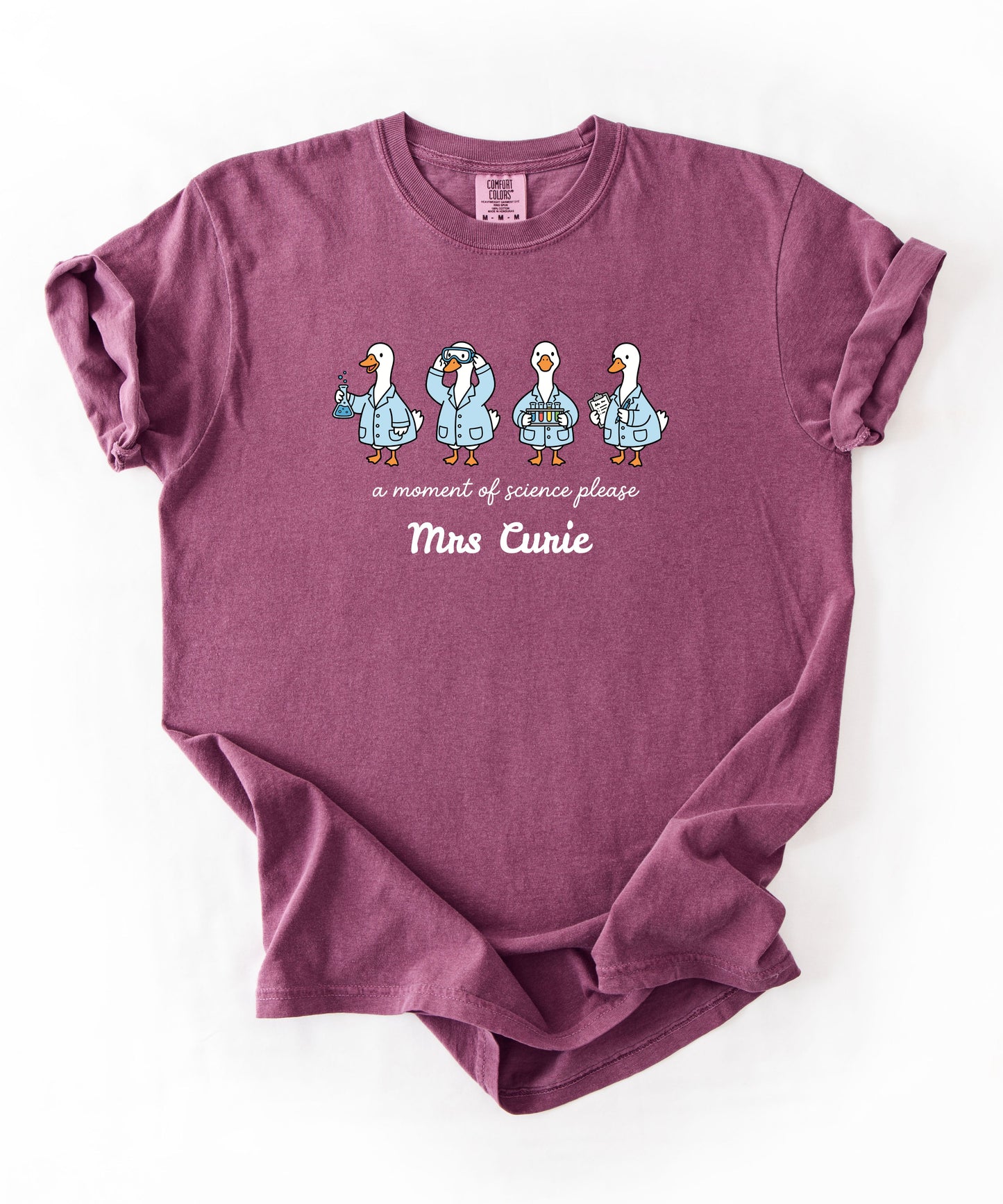 Personalized science goose t-shirt in Berry — funny lab illustration tee	