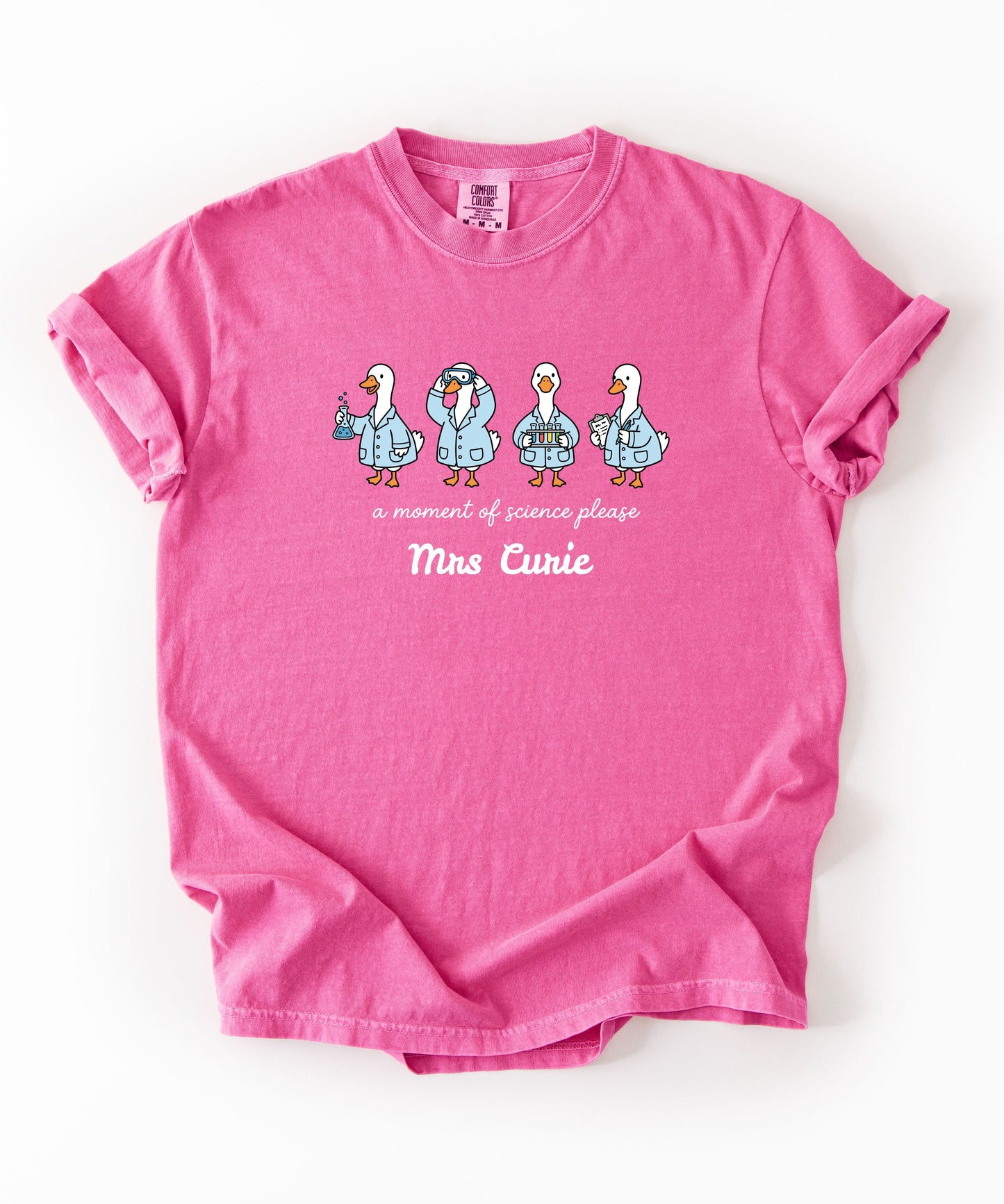 Personalized science goose t-shirt in Crunchberry— funny lab illustration tee	