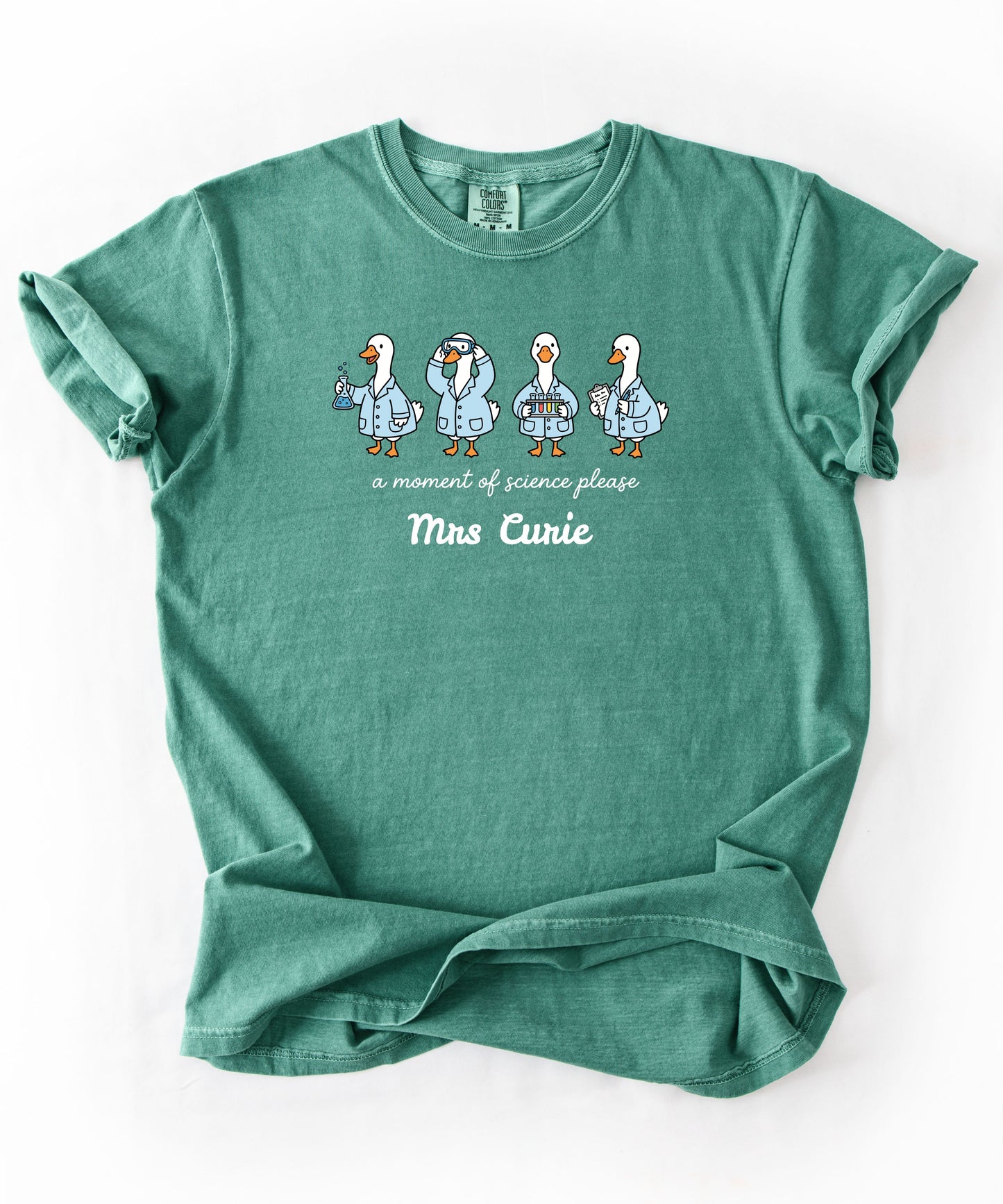 Personalized science goose t-shirt in Light Green — funny lab illustration tee	