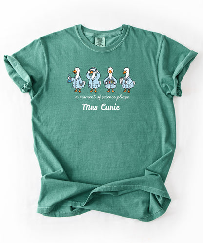 Personalized science goose t-shirt in Light Green — funny lab illustration tee	