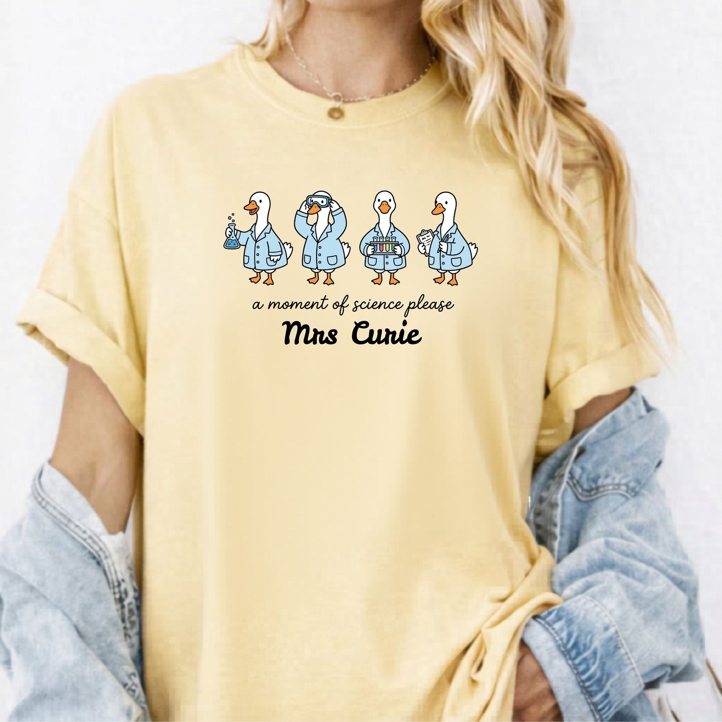 Personalized science goose t-shirt in Butter — funny lab illustration tee	