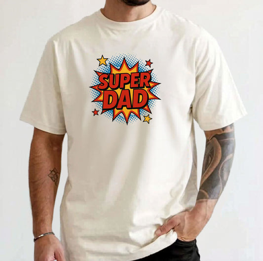 Super Dad comic graphic t-shirt in Ivory — bold SUPER DAD burst graphic, Comfort Colors 1717
