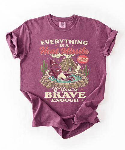 Everything Is a Heat Missile If You're Brave Enough graphic tee in Berry— retro desert rocket design, Comfort Colors 1717
