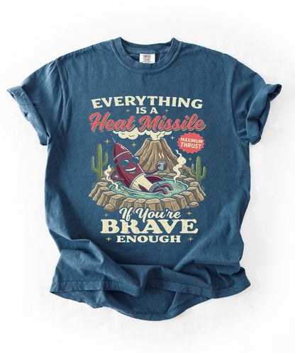 Everything Is a Heat Missile If You're Brave Enough graphic tee in Midnight — retro desert rocket design, Comfort Colors 1717
