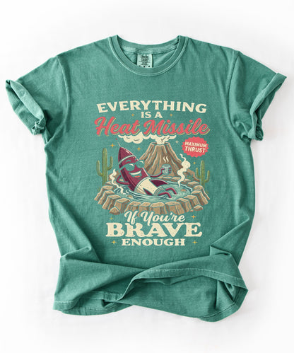 Everything Is a Heat Missile If You're Brave Enough graphic tee in Light Green — retro desert rocket design, Comfort Colors 1717
