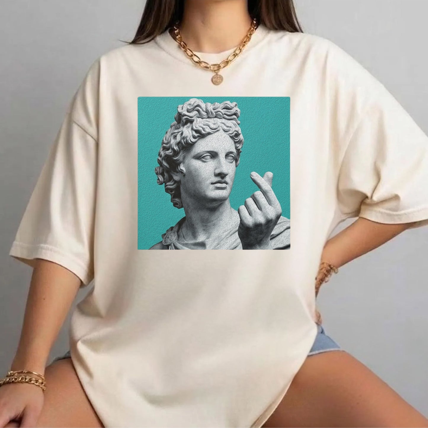 Statue Heart Gesture T-Shirt in Ivory — marble statue heart gesture graphic, vintage art garment-dyed tee